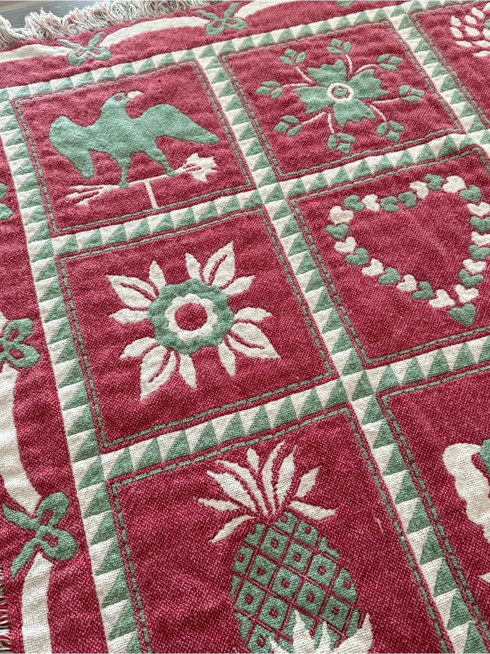 Vintage Cotton Fringe Throw Blanket Cottagecore 80-90s Country Theme Cottagecore